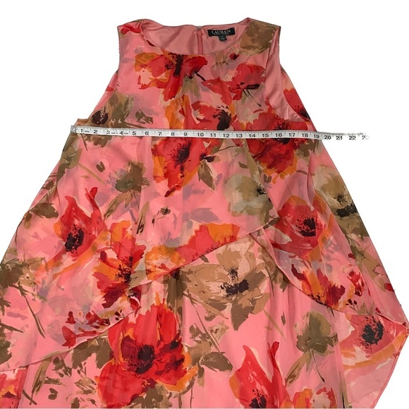 Ralph Lauren Women Coral Floral Sleeveless Lined 1/4 Zip Midi Shift Dress Sz 14 - Picture 14 of 15